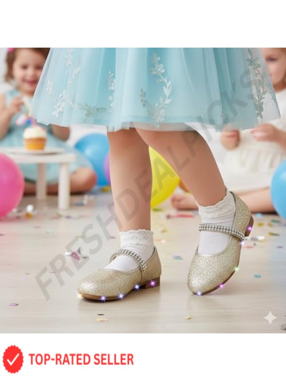 Light Up Toddler Little Girls Ballet Mary Jane Flats Dress Shoes - Picture 2 of 6